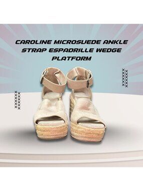 Caroline Microsuede Ankle Strap Espadrille Wedge Platform Sandals Size 8.5 Beige